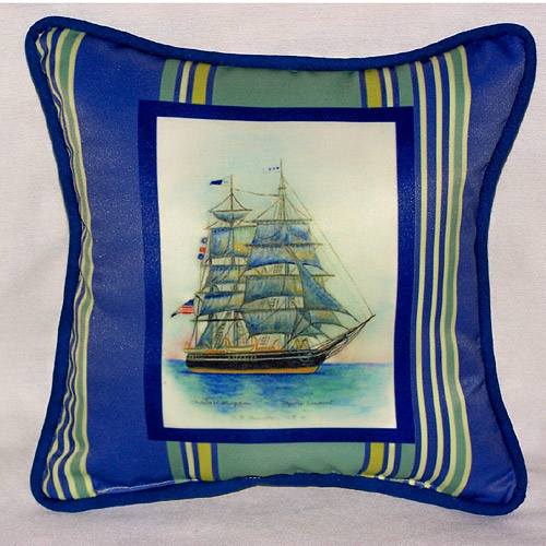 Betsy Drake SN555 Whaling Ship Small Outdoor-Indoor Pillow 12"x12