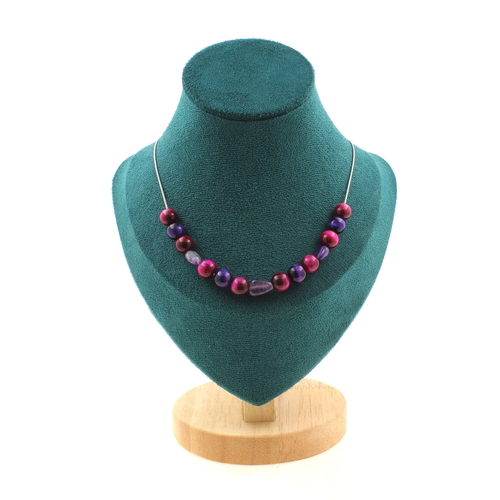 Amethyst + Tiger's Eye 8 mm 15 beads necklace.