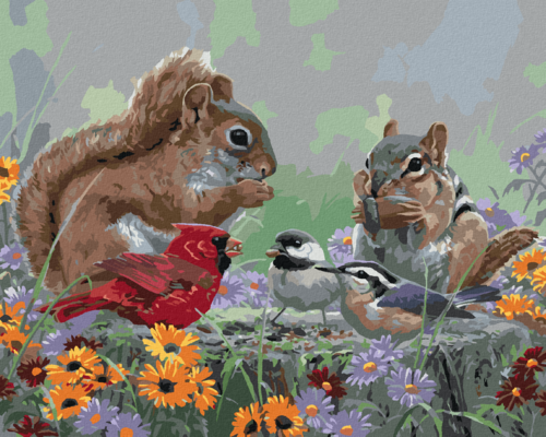 Paint by Numbers - CHIPMUNK, SONGBIRDS AND FLOWERS (ABRAHAM HUNTER)