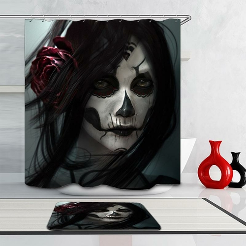 Powerful Skull Make Up Portrait Shower Curtain