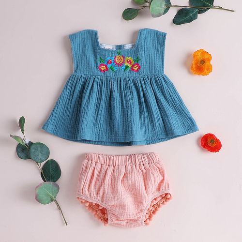 Baby Girls Sleeveless Floral Embroidery