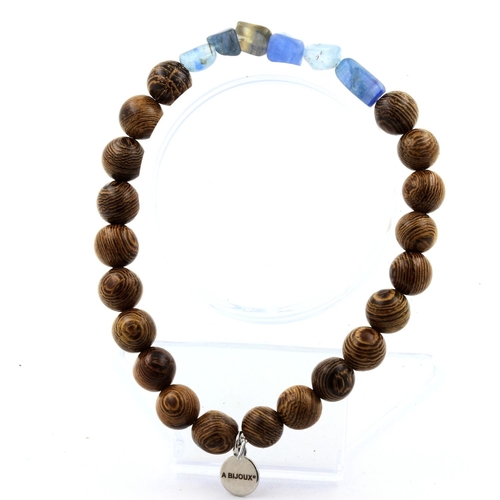 Blue Kyanite from Brazil + wood Bracelet 8 mm Beads.