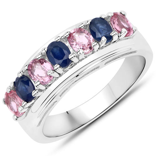 1.40 Carat Genuine Pink Sapphire and Blue Sapphire .925 Sterling