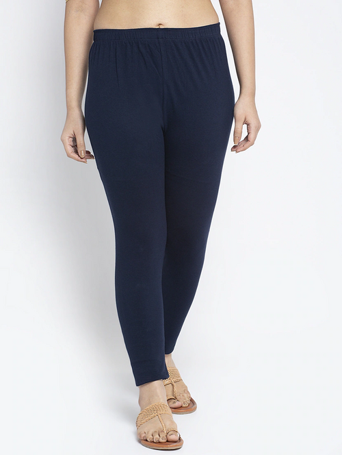 Women's Solid Ankle-Length Leggings(SizeL)(ColorNavy blue)