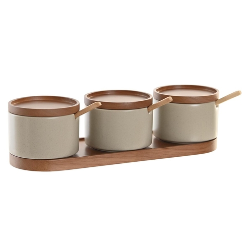 Sugar Bowl DKD Home Decor 29 x 10 x 7 cm Beige Brown Rubber wood (7