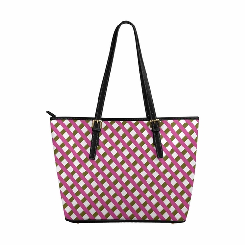 Large Leather Tote Shoulder Bag - Crosshatch Pink Tote