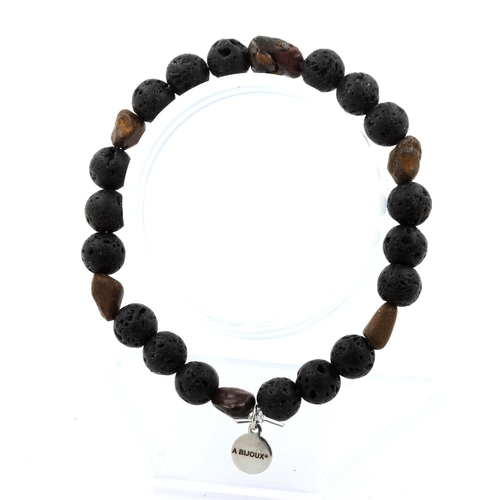 Boulder Opal from Australia + Lava Bracelet 8 mm Beads.