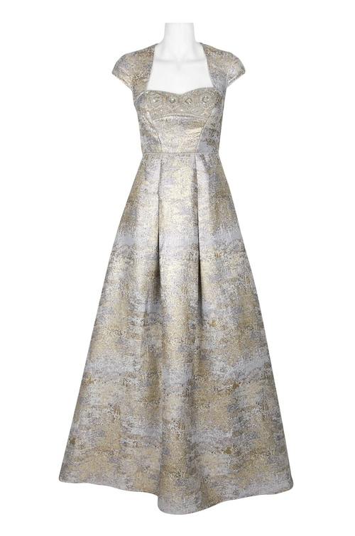 Aidan Mattox Queen Anne Neck Cap Sleeve Bodycon Box Pleat A-Line