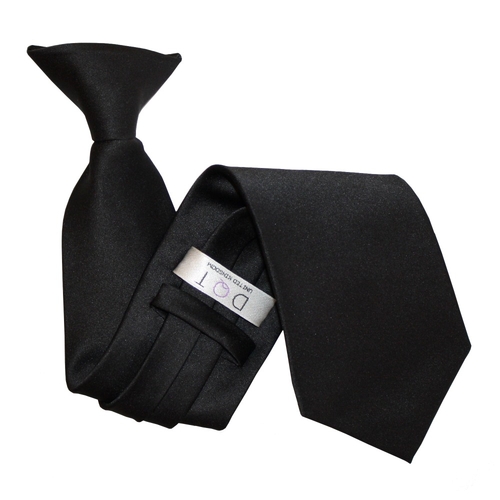 Plain Satin Clip-On Tie - Black