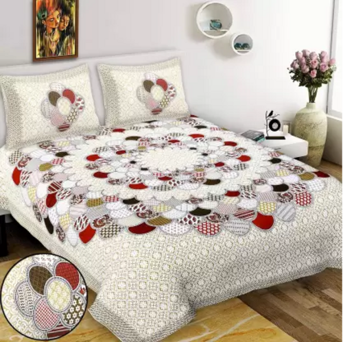 144 TC Cotton Double Jaipuri Prints Flat Bedsheet  (Pack of 1, Red,