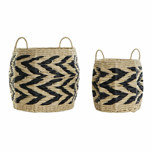 Basket set DKD Home Decor Black Light brown Natural Fibre Boho 30 x 30