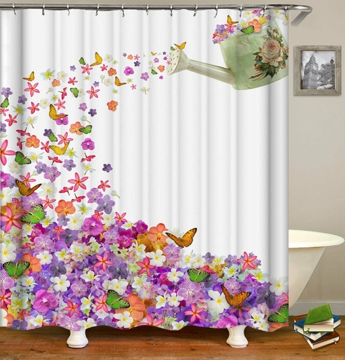 Watering Flowers And Butterflies Can Shower Curtain