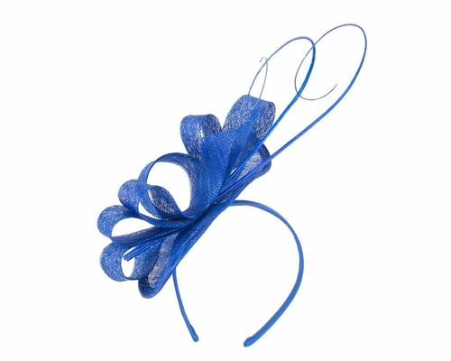 Royal blue fascinator with long feather