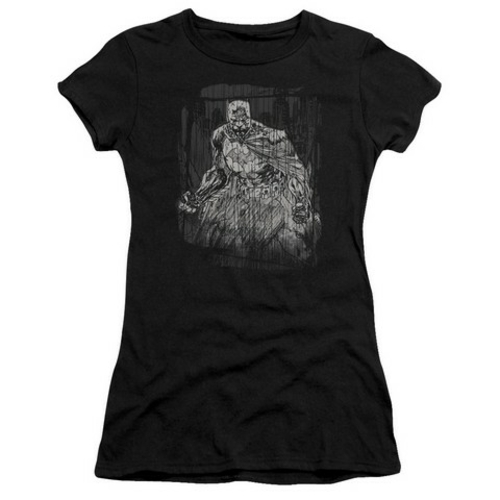 Trevco Batman-Pencilled Rain - Short Sleeve Junior Sheer Tee - Black- 