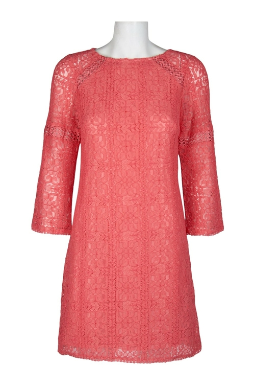 Adrianna Papell Scoop Neck Long Sleeve Zipper Back Illusion Lace Dress