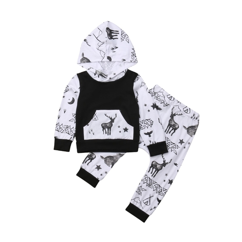 Cute Baby Xmas Hooded Clothes Set Toddler Kids