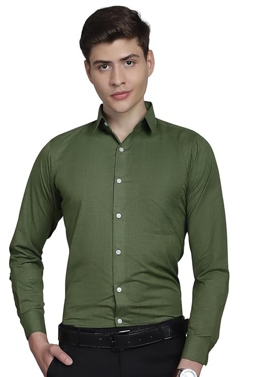 Men's Solid Slim Fit Cotton Casual Shirt SIZE-L COLOR-MEHANDI