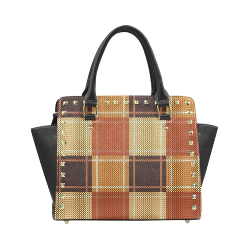 Handbags - Brown Checker Rivet Style Top-handle Bag