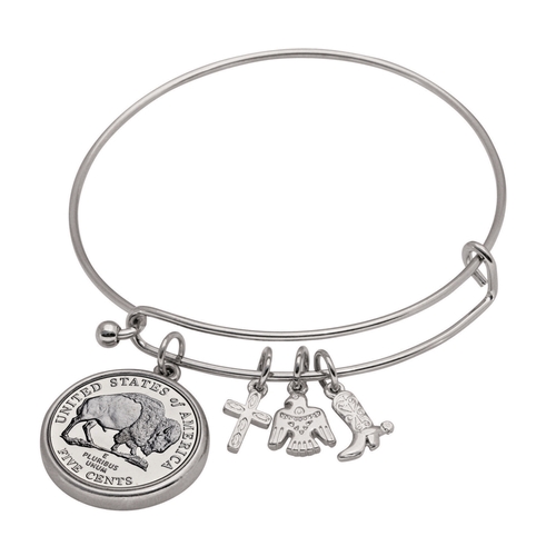 UPM Global 14798 Western Charm Silver Tone Bison Nickel Coin Bangle Br