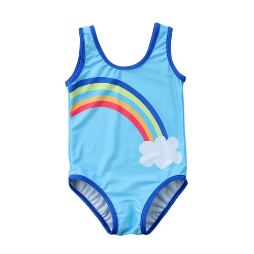 Blue Rainbow Cloud Simple Romper Swimsuit Kid