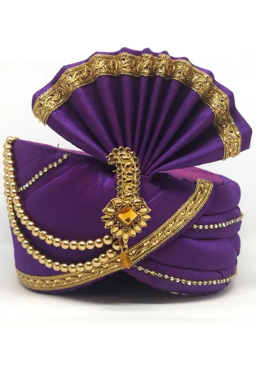 Men's Embellished Dupion Silk Turban/Pagri (Color-PURPLE)