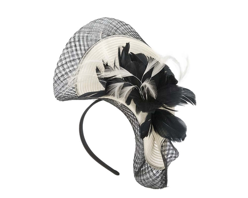 Cream & black feather racing fascinator