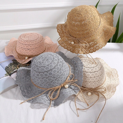 Summer Baby Girls Kids Hats Flowers Lace Wave