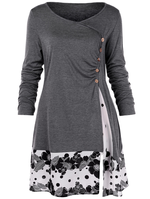  Plus Size Draped Floral Tunic T Shirt Scoop