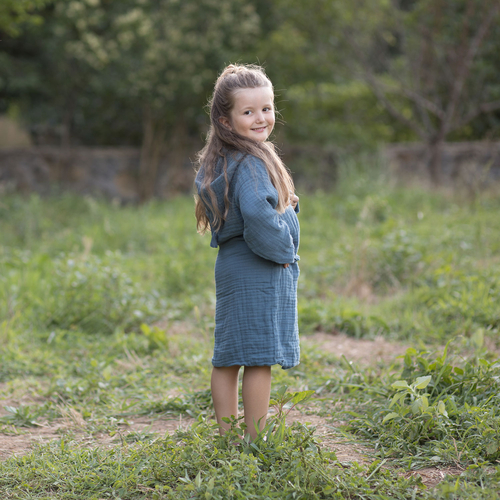 OrganicEra Muslin Bathrobe,Indigo