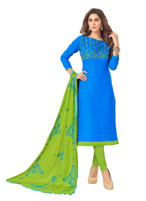 Generic Women's Slub Cotton Salwar Material (Blue,