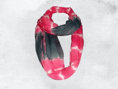 Pink and Black Handmade Cotton Tie-Dye Scarf