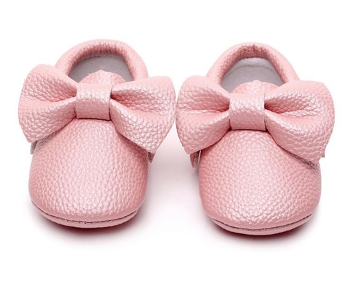 New style Pink PU Leather Baby Moccasins Bow soft