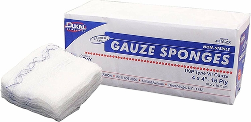 Dukal Type VII Gauze Sponges 4" x 4". Pack of 100 X-Ray Detectable