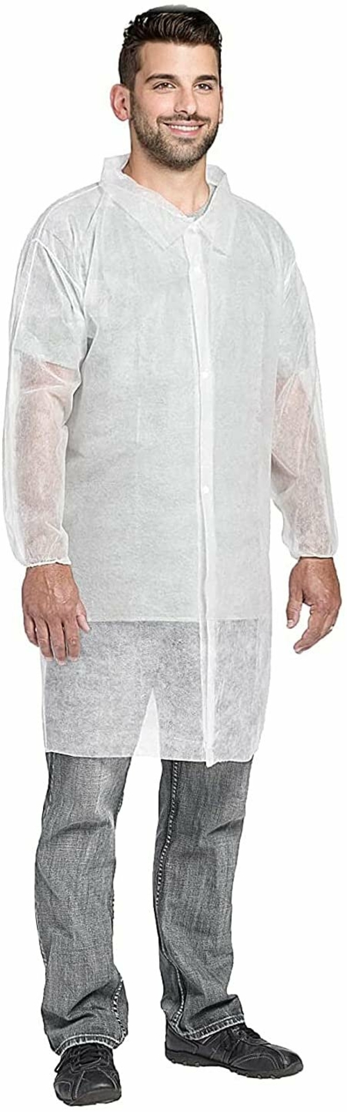 Disposable Lab Coats. Pack of 10 White Adult Coats XX-Large. Unisex