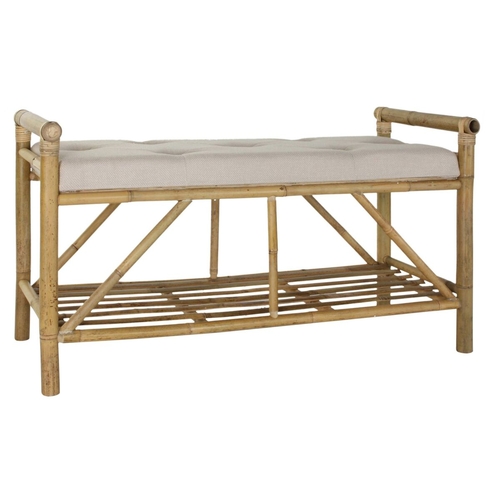 Bench DKD Home Decor Natural Beige Brown Cotton Bamboo (100 x 44 x 55