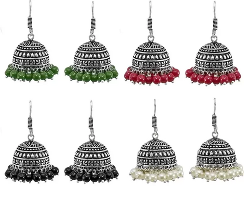 4 Pair Combo Afghani Jhumka German Silver Jhumki Oxidised Earrings