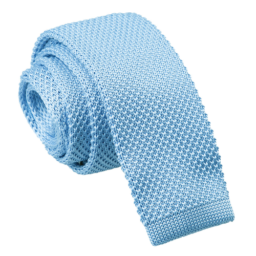 Plain Knitted Skinny Tie - Baby Blue