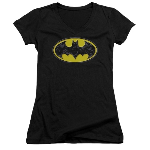 Trevco Batman-Bats In Logo - Junior V-Neck Tee - Black, 2X