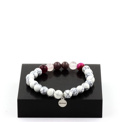 Ruby, Burma + Fuschia Tiger's Eye + Rose Quartz + Howlite Bracelet 