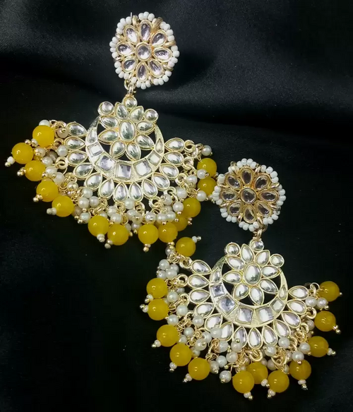 Gold Plated Beautiful Stylish mustard colour earrings (Color-MUSTARD)