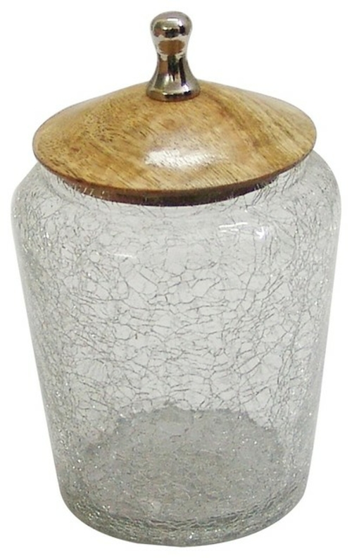 Nu Steel GC-5407-S Crackle Glass Canister with Wooden Lid - Small