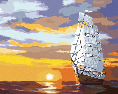 Zuty - Paint by Numbers - SUNSET AND SAILING SHIPS AT SEA (D. RUSTY