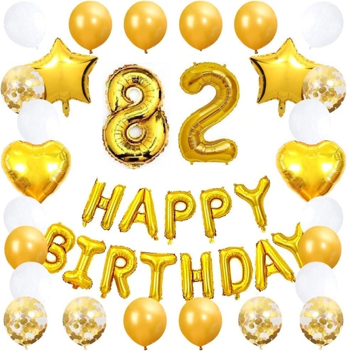 82th Birthday Party Decoration Kit with Star Heart Latex Confetti