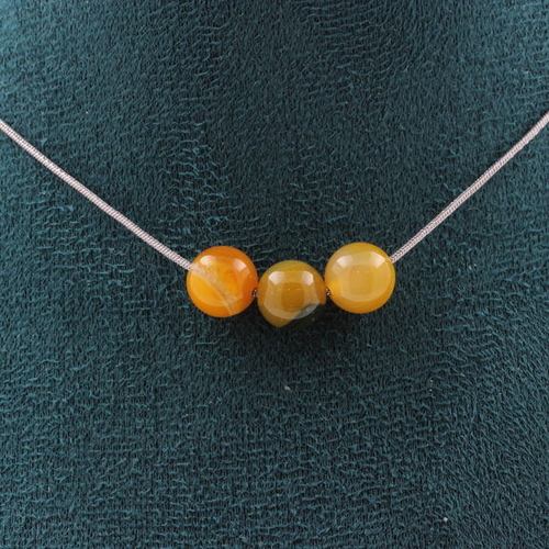 Yellow Sardonyx 8 mm 3 beads necklace