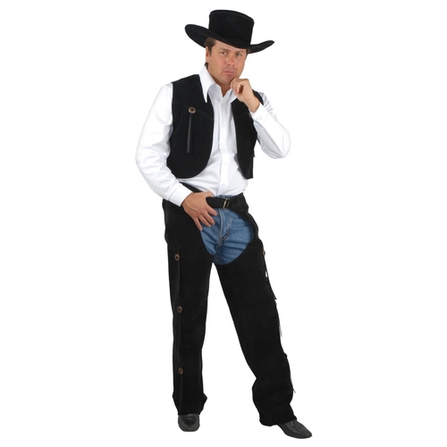 Charades 408376 Mens Black Suede Chaps & Vest Adult Costume - Medium