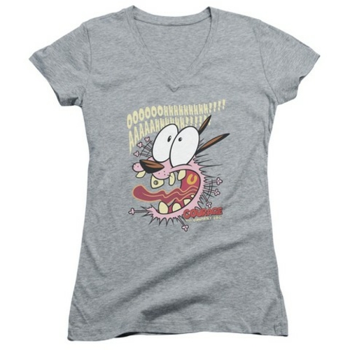 Trevco Courage The Cowardly Dog-Scaredy Dog - Junior V-Neck Tee - Heat