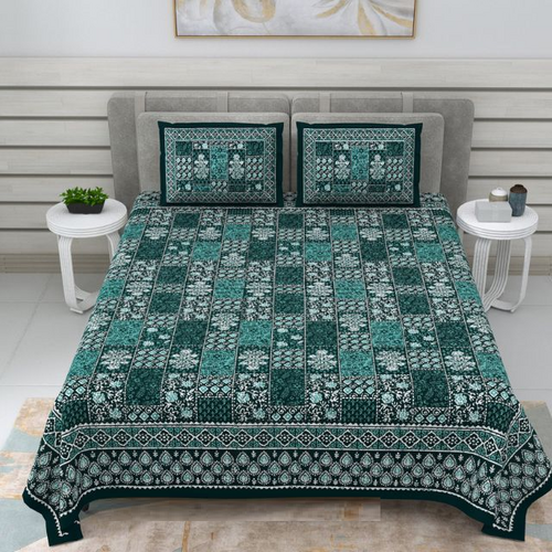 Jaipuri Dark Green Floral Jaal Print Double Bedsheet
