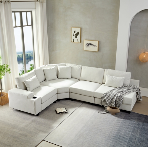 Stylish Modular Sofa Sectional with Polyester Upholstery with 4