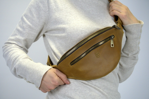 Vintage Brown Leather Fanny Pack, Everyday Small Crossbody Bag, Hand