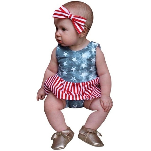 Casual  Baby Girls Clothing Set 4th Of July Star